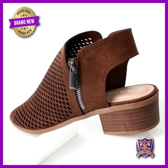 Peep Toe Low Block Heel Booties Vegan Leather Side Zipper
